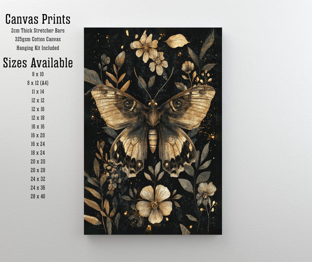 Vintage Moth Poster Dark Academia Art Gothic Decor Antique Illustration Rustic Aesthetic Nature Wall Art Enchanted Creature