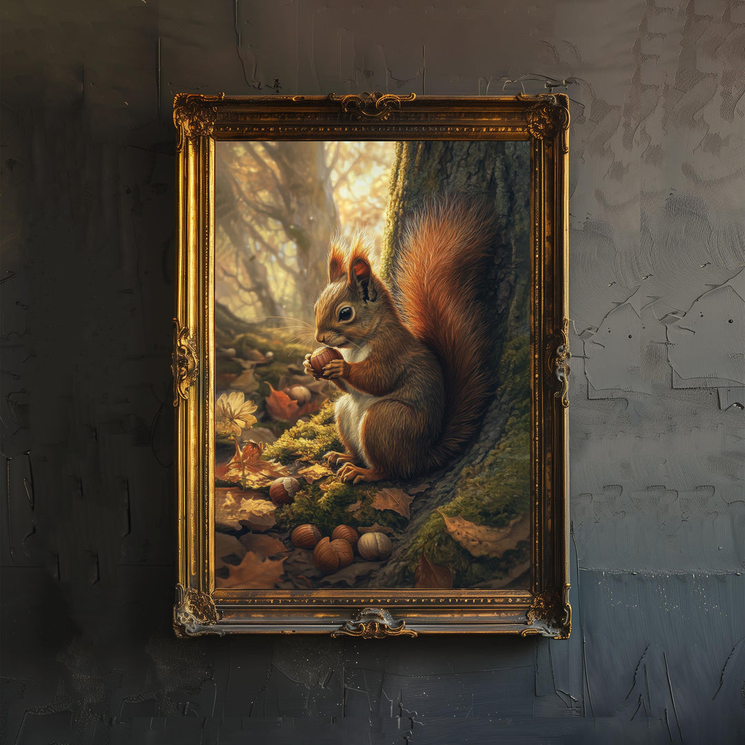 Squirrel Poster Cottagecore Decor Dark Academia Art Enchanted Animal Illustration Vintage Nature Wall Art Rustic Aesthetic