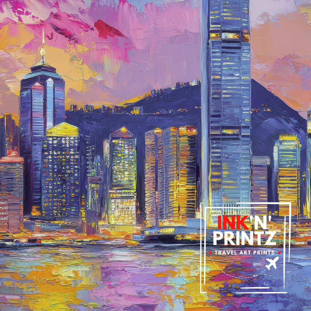 Abstract Hong Kong Travel Poster Wall Decor Wall Art Abstract Hong Kong Skyline Wall Hanging Home Décor City Gift Art Lovers Modern Print