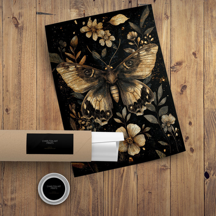 Vintage Moth Poster Dark Academia Art Gothic Decor Antique Illustration Rustic Aesthetic Nature Wall Art Enchanted Creature