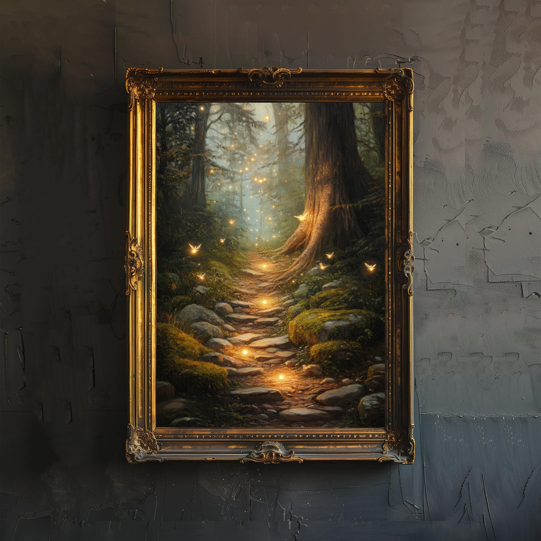 Foggy Fairy Meadow Poster Cottagecore Decor Dark Academia Art Enchanted Landscape Illustration Vintage Nature Wall Art Rustic Aesthetic