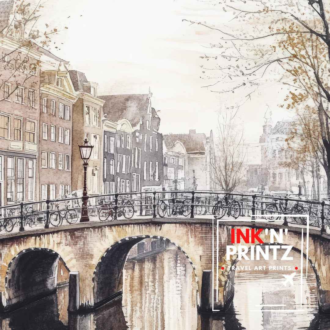 Amsterdam Watercolor Travel Print Wall Decor Wall Art Amsterdam Landscape Wall Hanging Home Decor Dutch City Gift Art Lovers Scenic Print