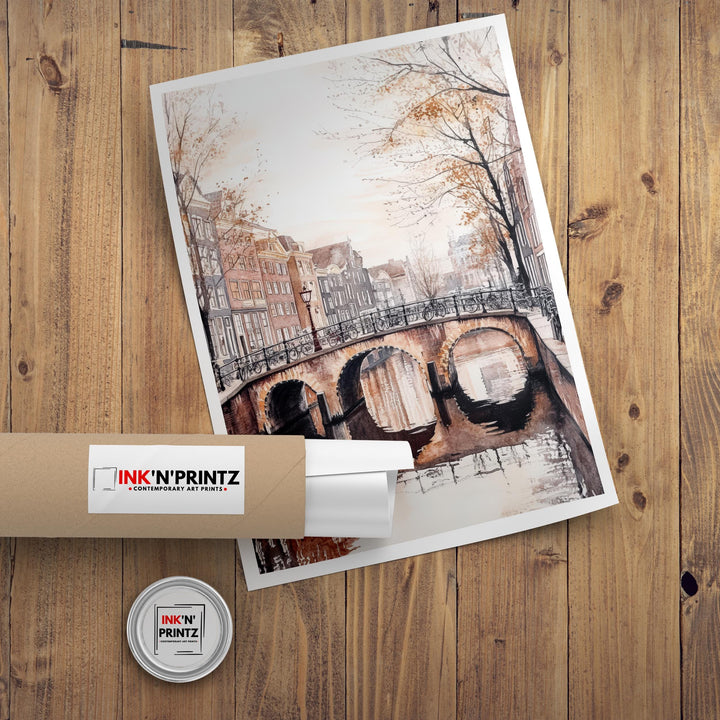 Amsterdam Watercolor Travel Print Wall Decor Wall Art Amsterdam Landscape Wall Hanging Home Decor Dutch City Gift Art Lovers Scenic Print