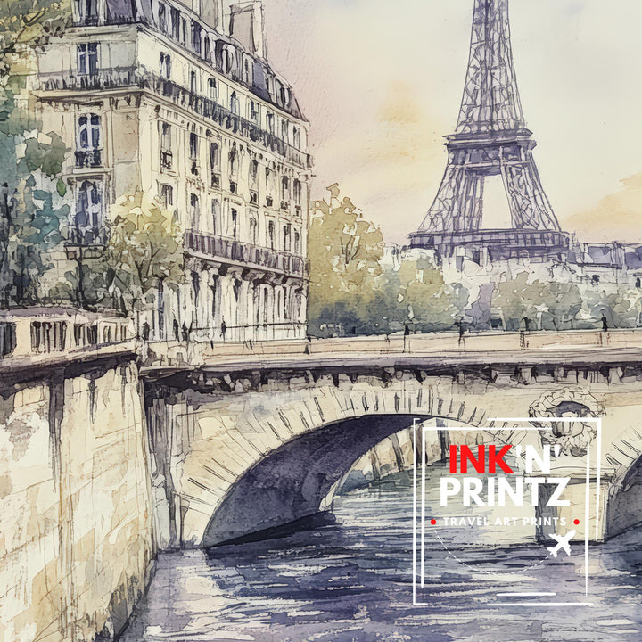 Paris Watercolor Travel Print Wall Decor Wall Art Paris Landscape Wall Hanging Home Décor French City Gift Art Lovers Scenic Print