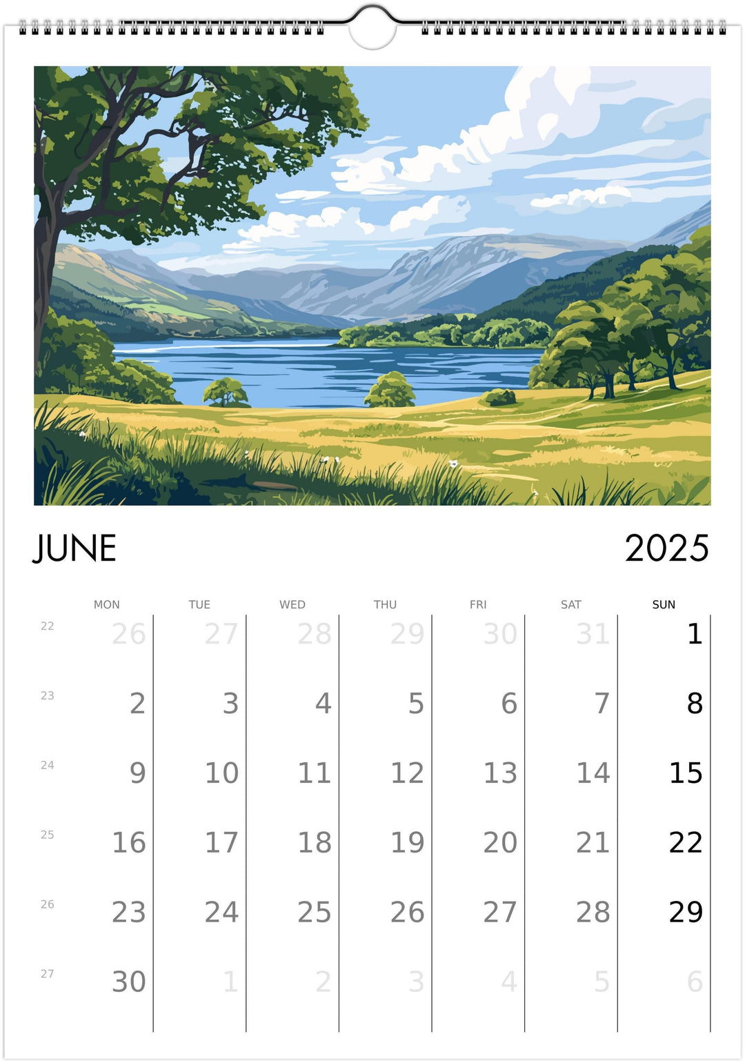 Lake District A3 Travel Calendar Wall Art Lake District Landscape Calendar UK Travel Poster Art Gift Nature Lovers Scenic Views