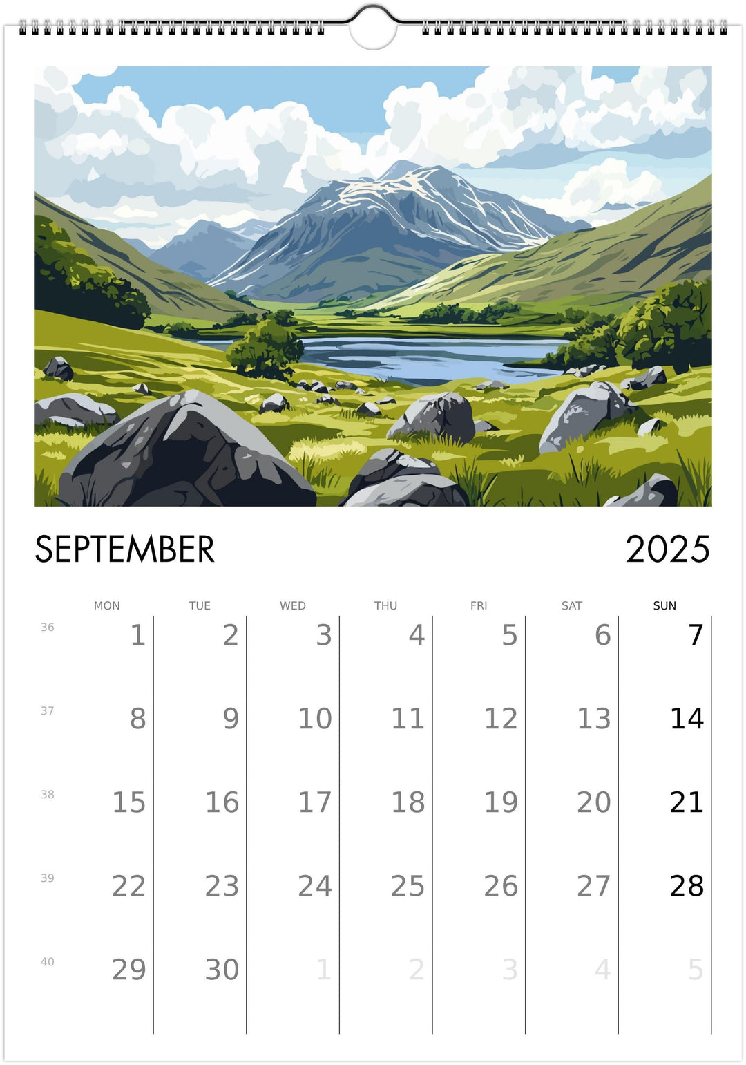 Lake District A3 Travel Calendar Wall Art Lake District Landscape Calendar UK Travel Poster Art Gift Nature Lovers Scenic Views