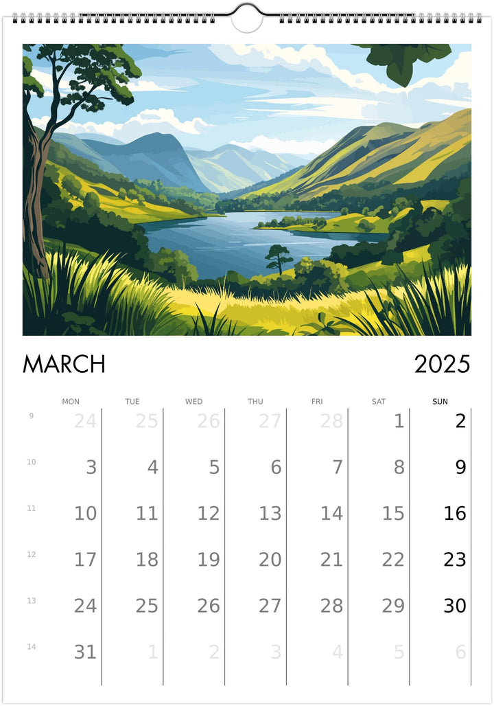 Lake District A3 Travel Calendar Wall Art Lake District Landscape Calendar UK Travel Poster Art Gift Nature Lovers Scenic Views