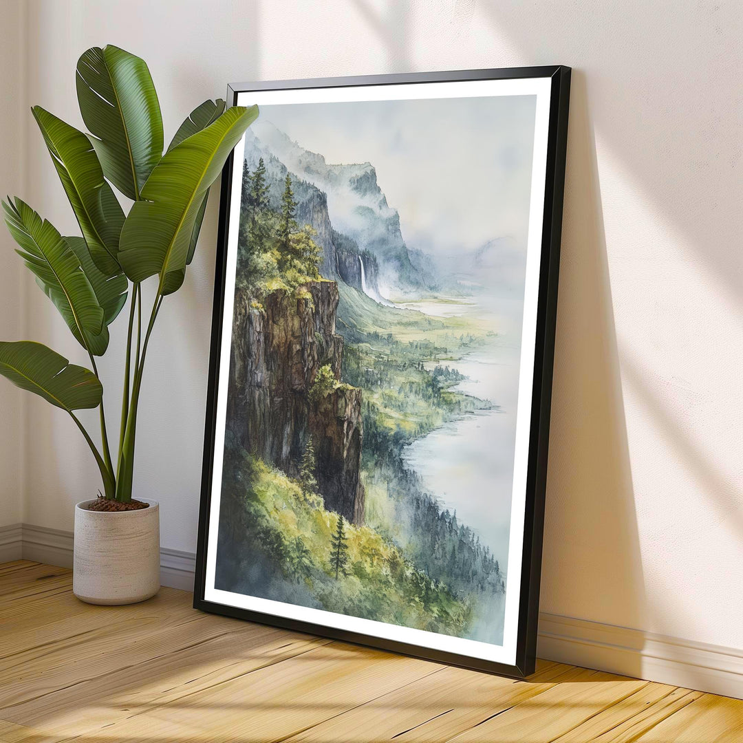 Columbia River Gorge Watercolor Travel Poster