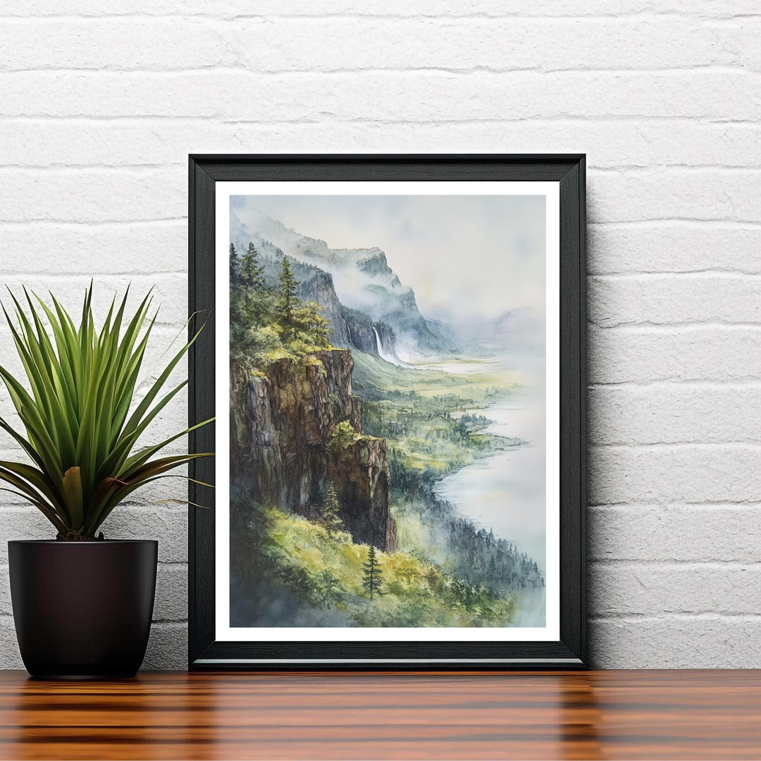 Columbia River Gorge Watercolor Travel Poster