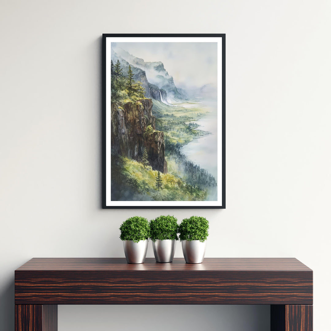 Columbia River Gorge Watercolor Travel Poster