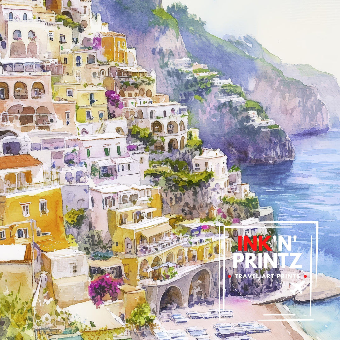 Positano Italy Watercolor Travel Poster