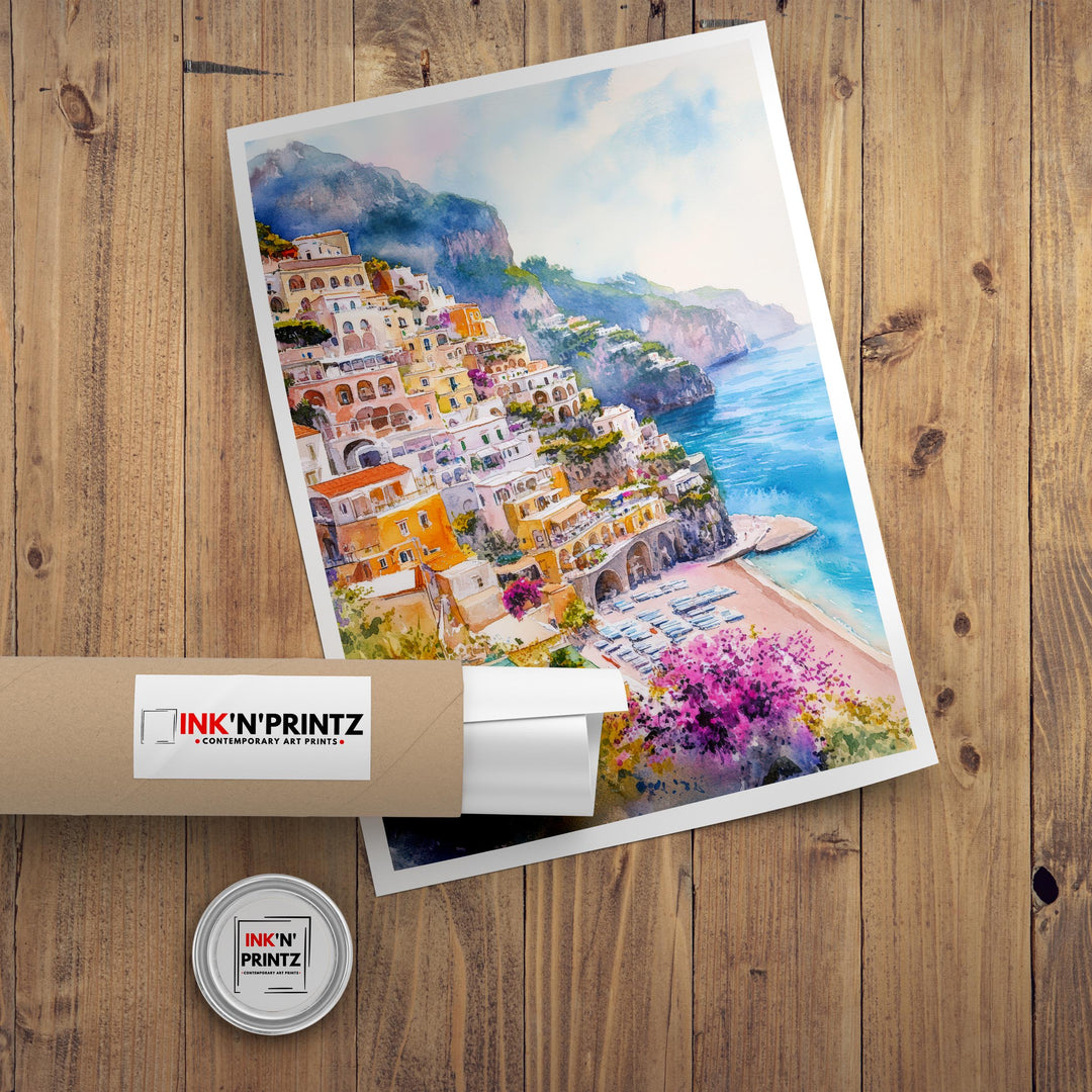 Positano Italy Watercolor Travel Poster