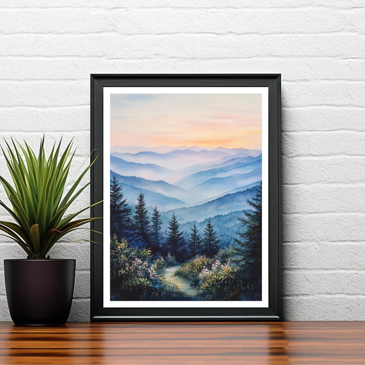 Smoky Mountains Watercolor Travel Poster