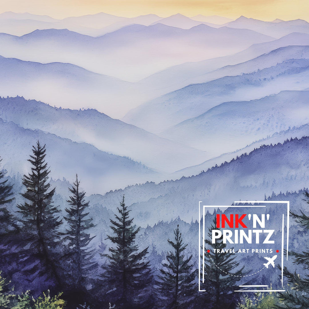 Smoky Mountains Watercolor Travel Poster