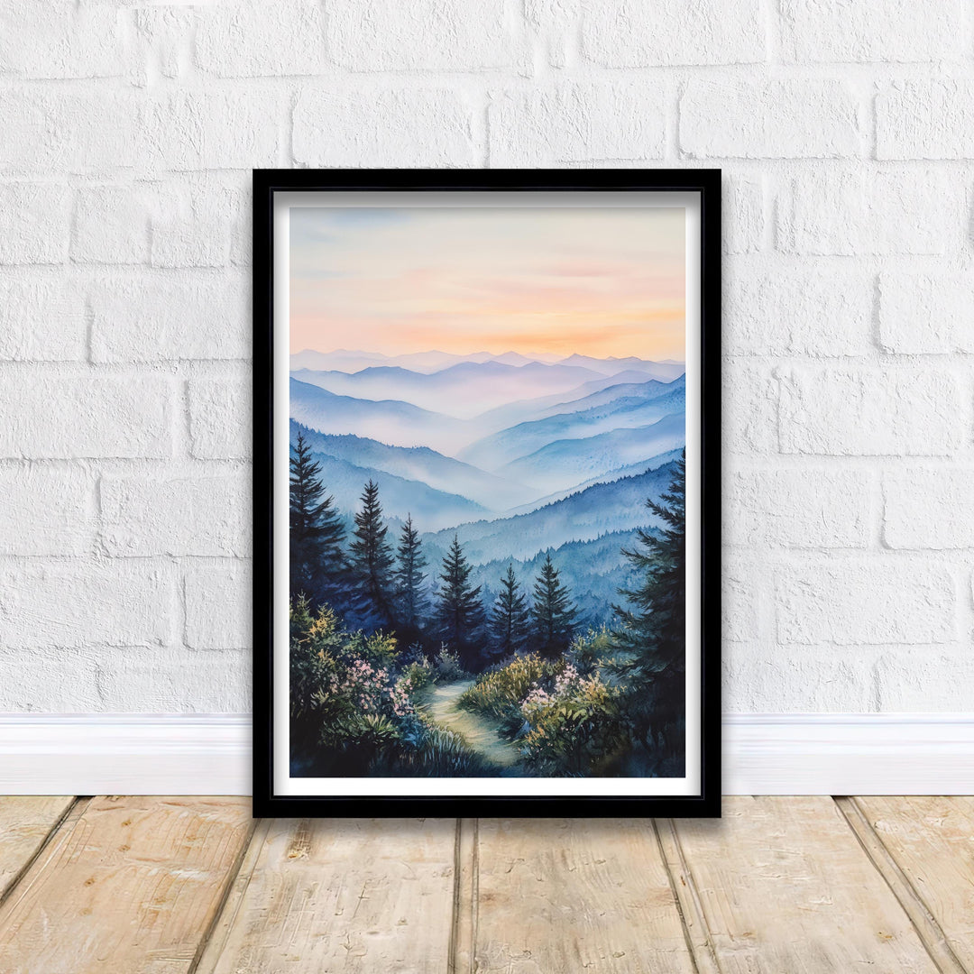 Smoky Mountains Watercolor Travel Poster