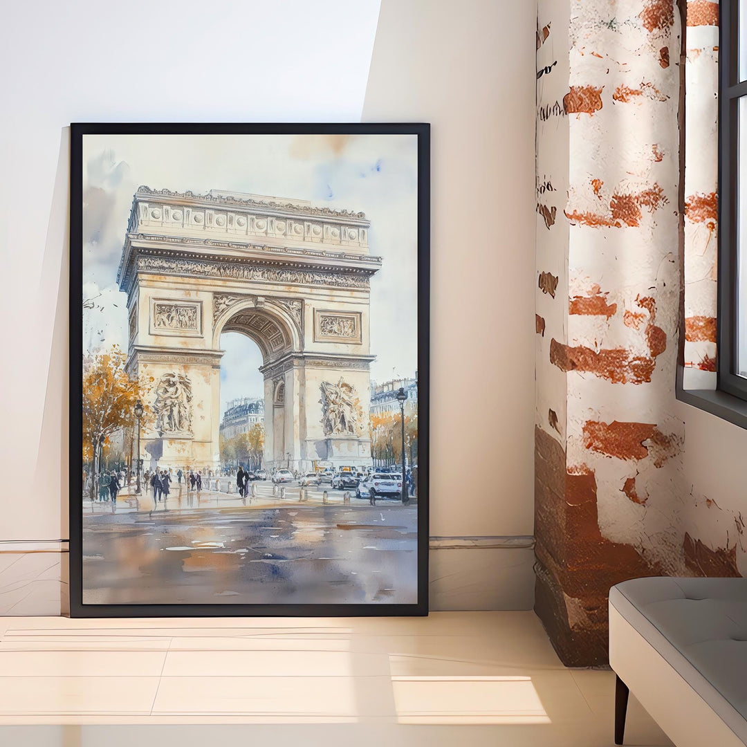 Arc de Triomphe Paris Watercolor Travel Poster