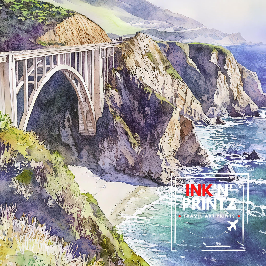 Big Sur California Watercolor Travel Print Wall Decor Wall Art Big Sur Landscape Wall Hanging Home Décor Coastal Gift Art Lovers Scenic