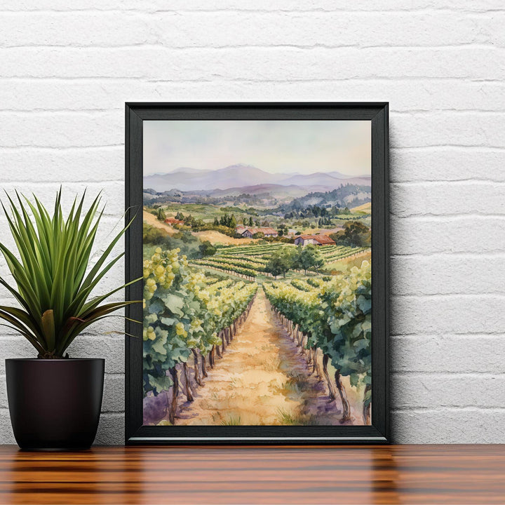 California Vineyard Watercolor Travel Print Wall Decor Wall Art Vineyard Landscape Wall Hanging Home Decor Wine Country Gift Art Lovers