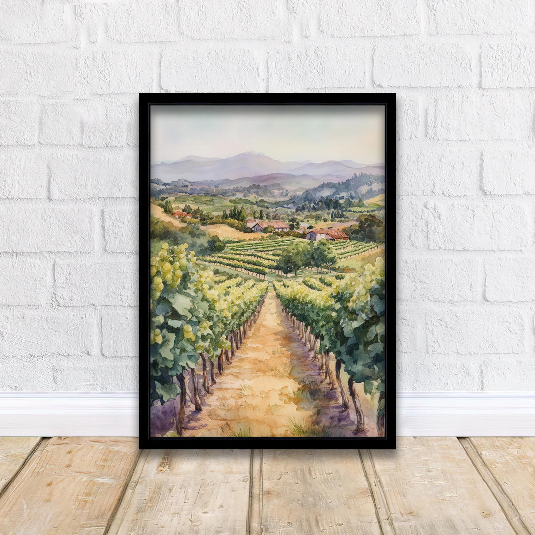 California Vineyard Watercolor Travel Poster