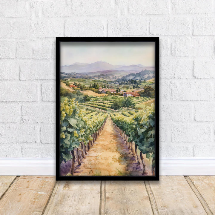 California Vineyard Watercolor Travel Print Wall Decor Wall Art Vineyard Landscape Wall Hanging Home Decor Wine Country Gift Art Lovers