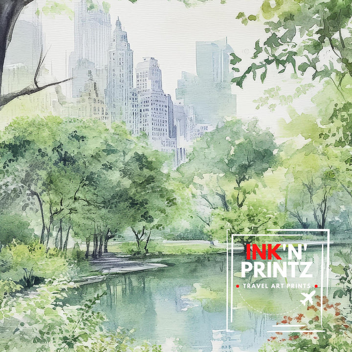 Central Park NYC Watercolor Travel Poster