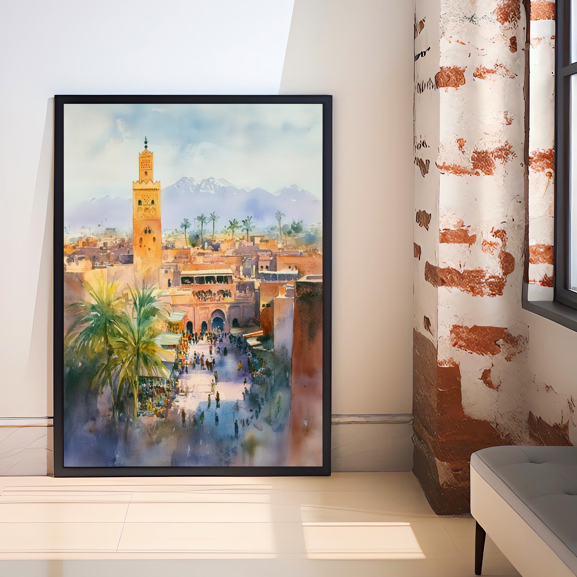 Marrakesh Morocco Watercolor Travel Print Wall Decor Wall Art Marrakesh Landscape Wall Hanging Home Décor Moroccan City Gift Art Lovers