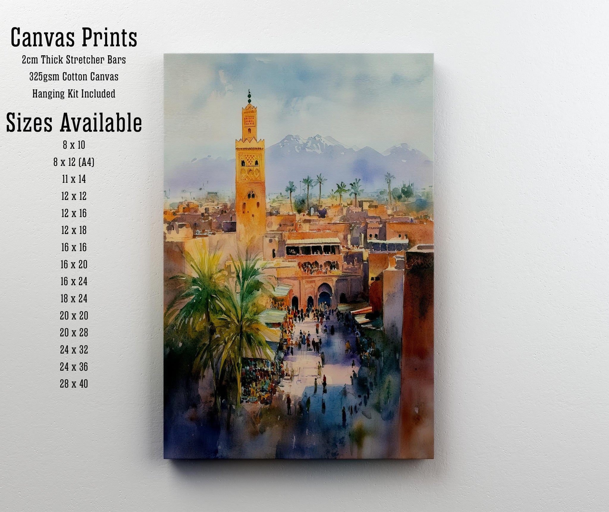 Marrakesh Morocco Watercolor Travel Print Wall Decor Wall Art Marrakesh Landscape Wall Hanging Home Décor Moroccan City Gift Art Lovers