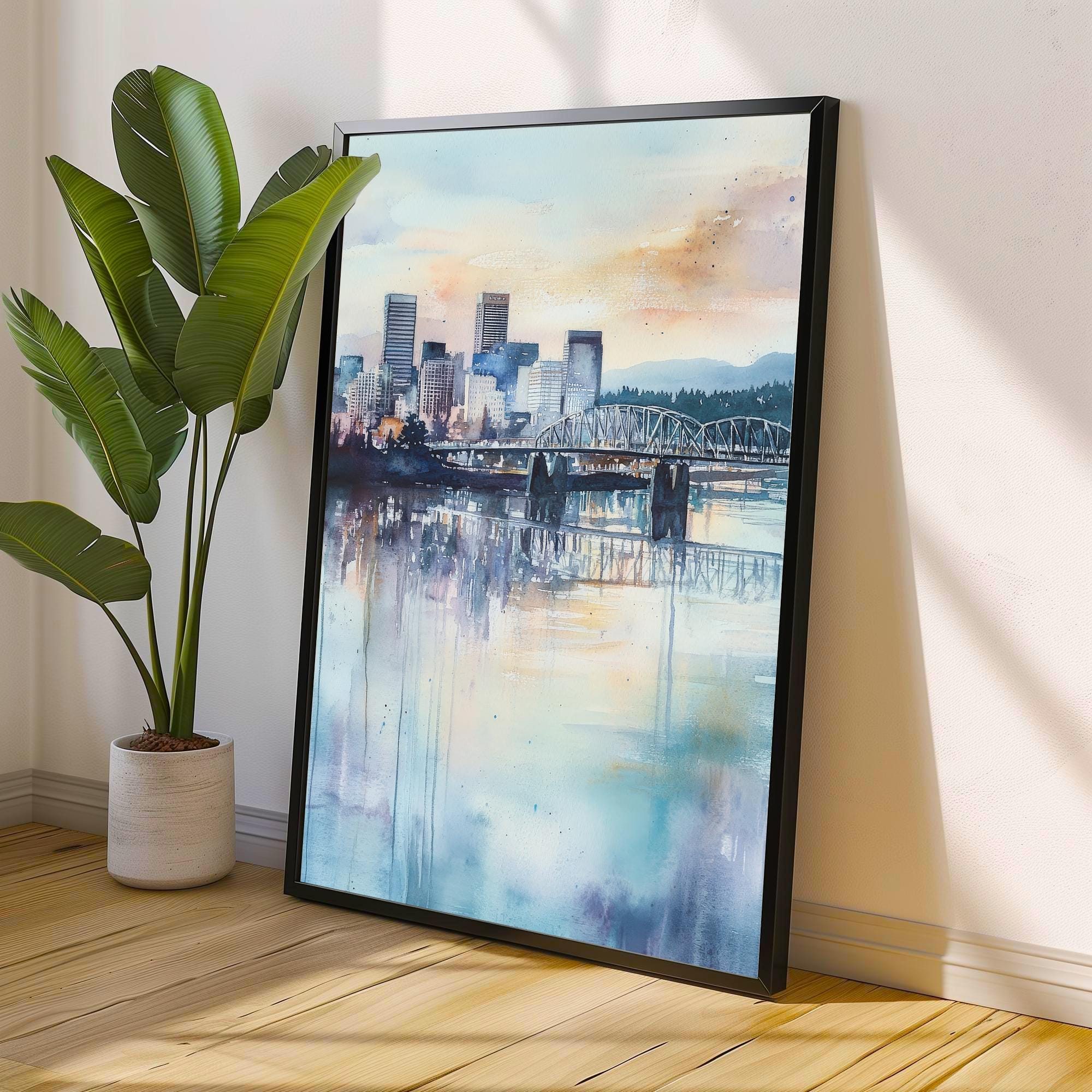Portland Oregon Watercolor Travel Print Wall Decor Wall Art Portland Landscape Wall Hanging Home Décor Oregon City Gift Art Lovers Scenic