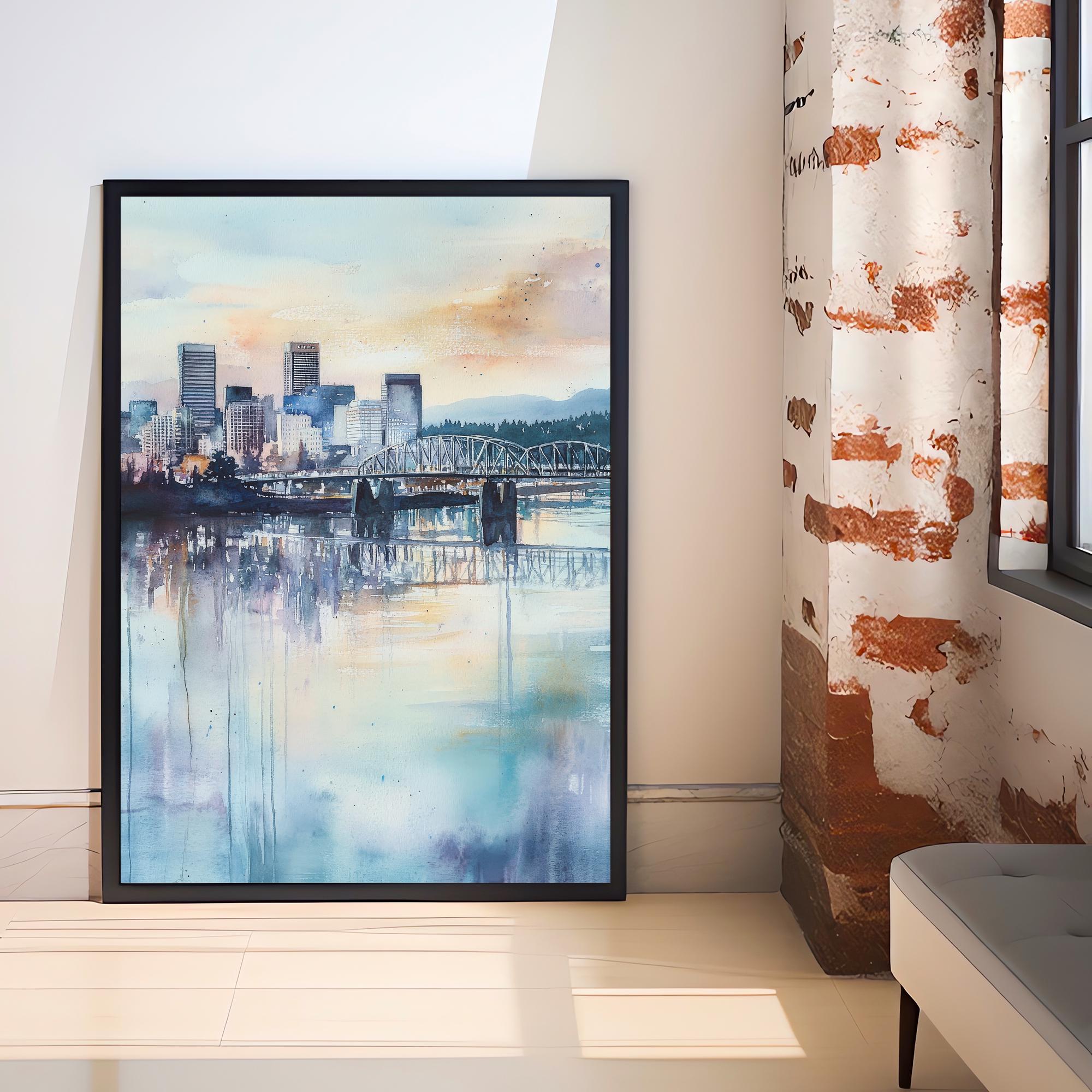 Portland Oregon Watercolor Travel Print Wall Decor Wall Art Portland Landscape Wall Hanging Home Décor Oregon City Gift Art Lovers Scenic