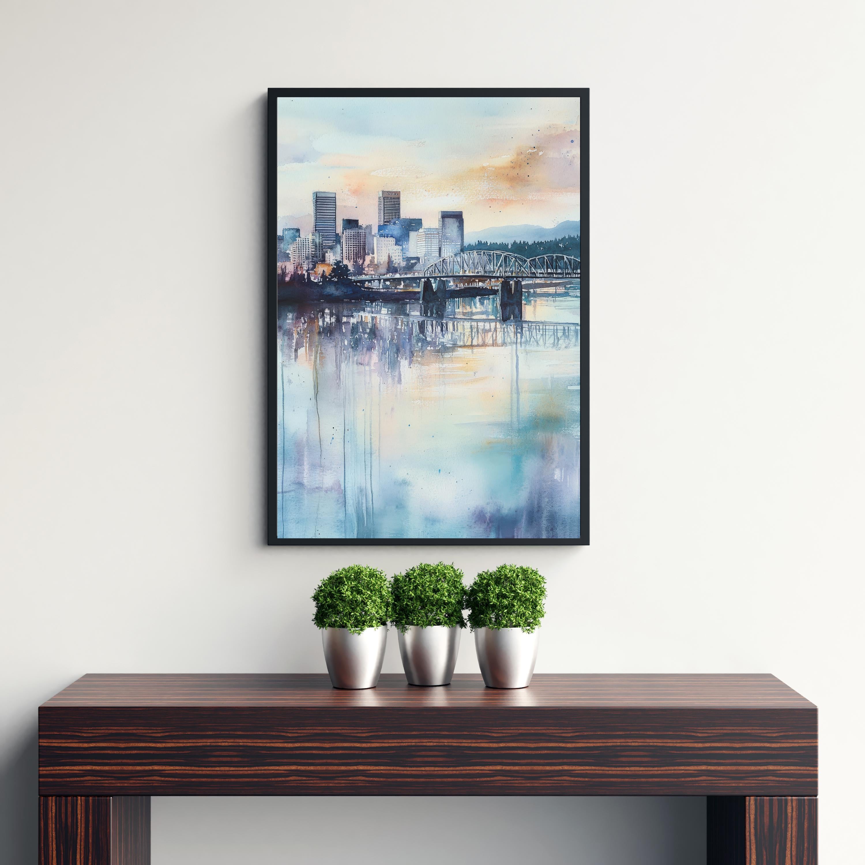 Portland Oregon Watercolor Travel Print Wall Decor Wall Art Portland Landscape Wall Hanging Home Décor Oregon City Gift Art Lovers Scenic