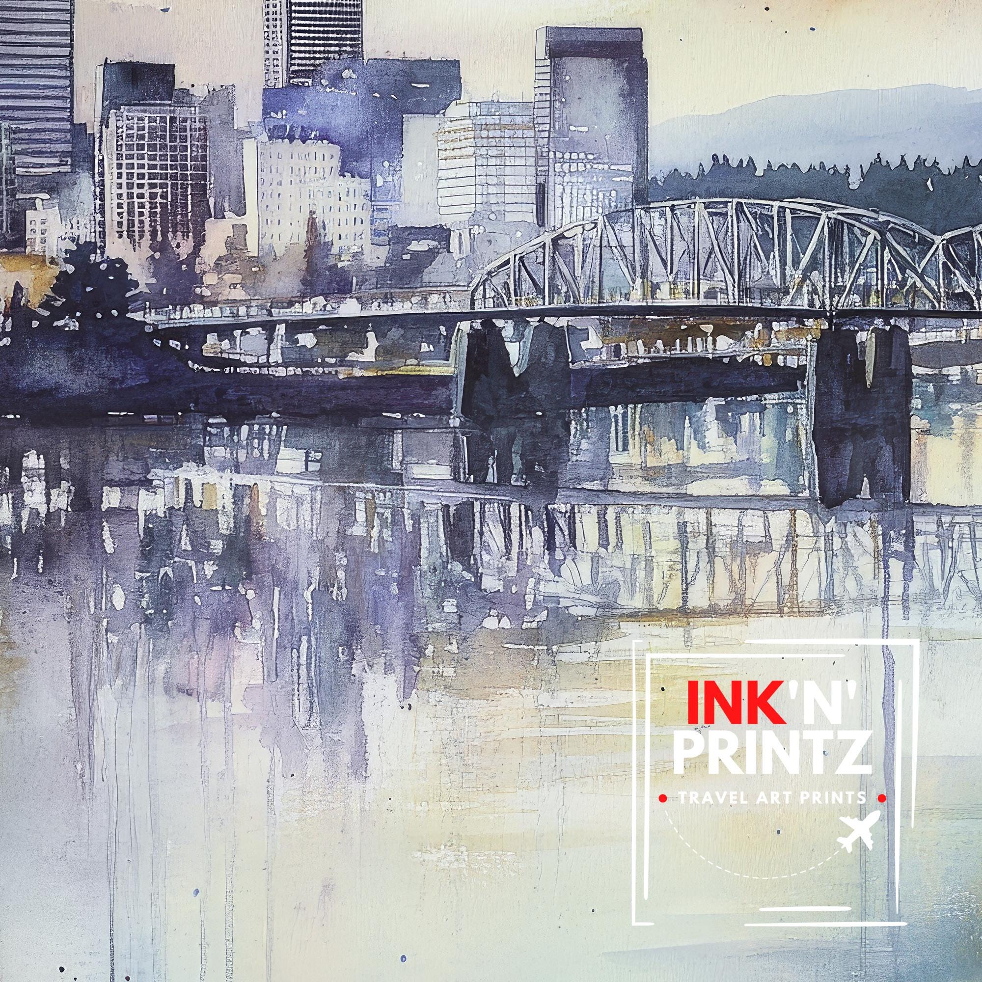 Portland Oregon Watercolor Travel Print Wall Decor Wall Art Portland Landscape Wall Hanging Home Décor Oregon City Gift Art Lovers Scenic