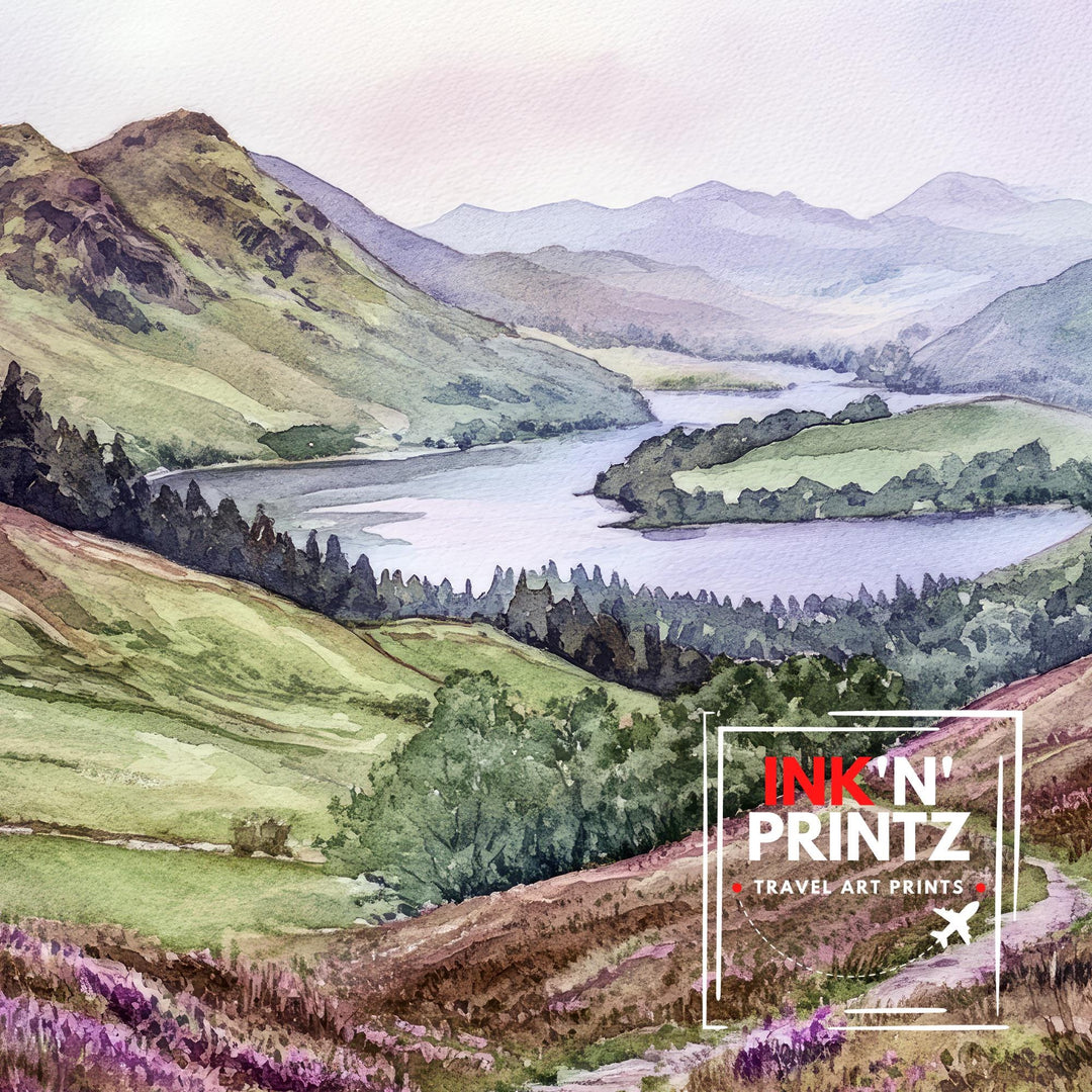 Cat Bells Cumbria Watercolor Travel Poster