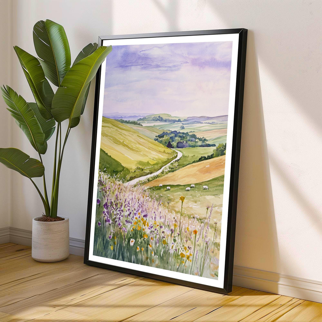 South Downs Watercolor Travel Poster