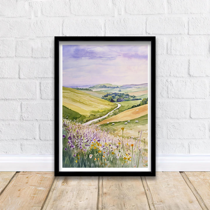 South Downs Watercolor Travel Poster