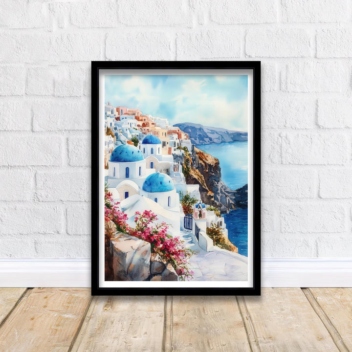 Santorini Watercolor Travel Print Wall Decor Wall Art Santorini Landscape Wall Hanging Home Décor Greek Island Gift Art Lovers Scenic Print