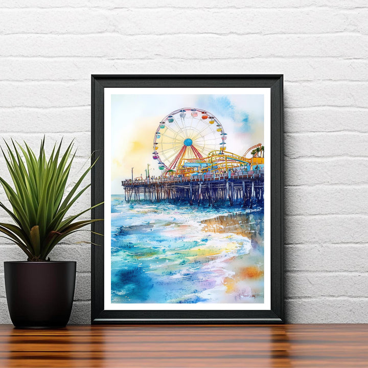 Santa Monica Pier Watercolor Travel Print Wall Decor Wall Art Santa Monica Pier Landscape Wall Hanging Home Décor California Beach Gift Art