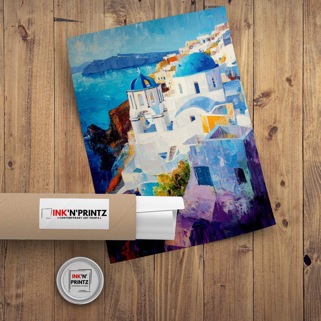 Santorini Abstract Art Poster