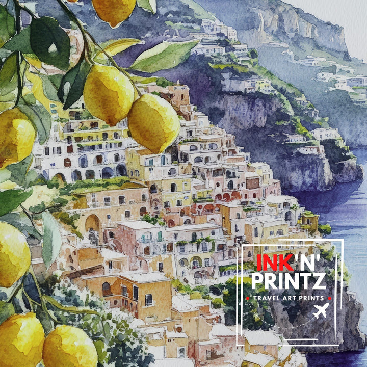 Positano Italy Watercolor Art Print Wall Decor Wall Art Positano Landscape Wall Hanging Home Décor Amalfi Coast Gift Art Lovers Scenic Print