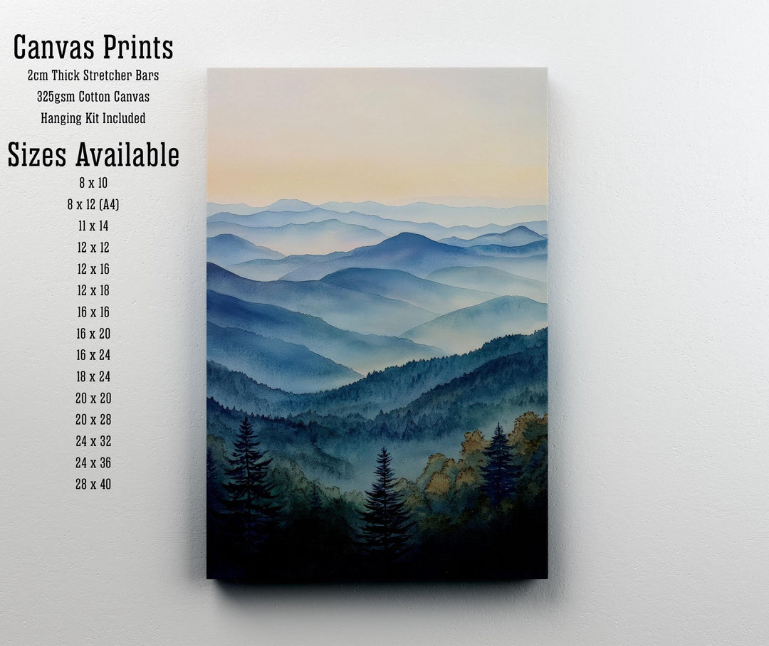 Blue Ridge Mountains Watercolor Travel Print Wall Decor Wall Art Blue Ridge Landscape Wall Hanging Home Décor Mountain Gift Art Lovers