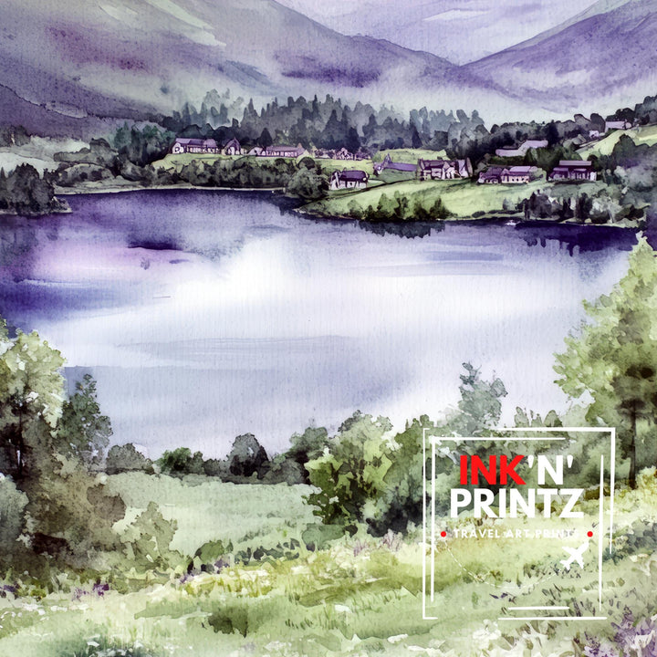 Keswick Lake District Watercolor Travel Poster