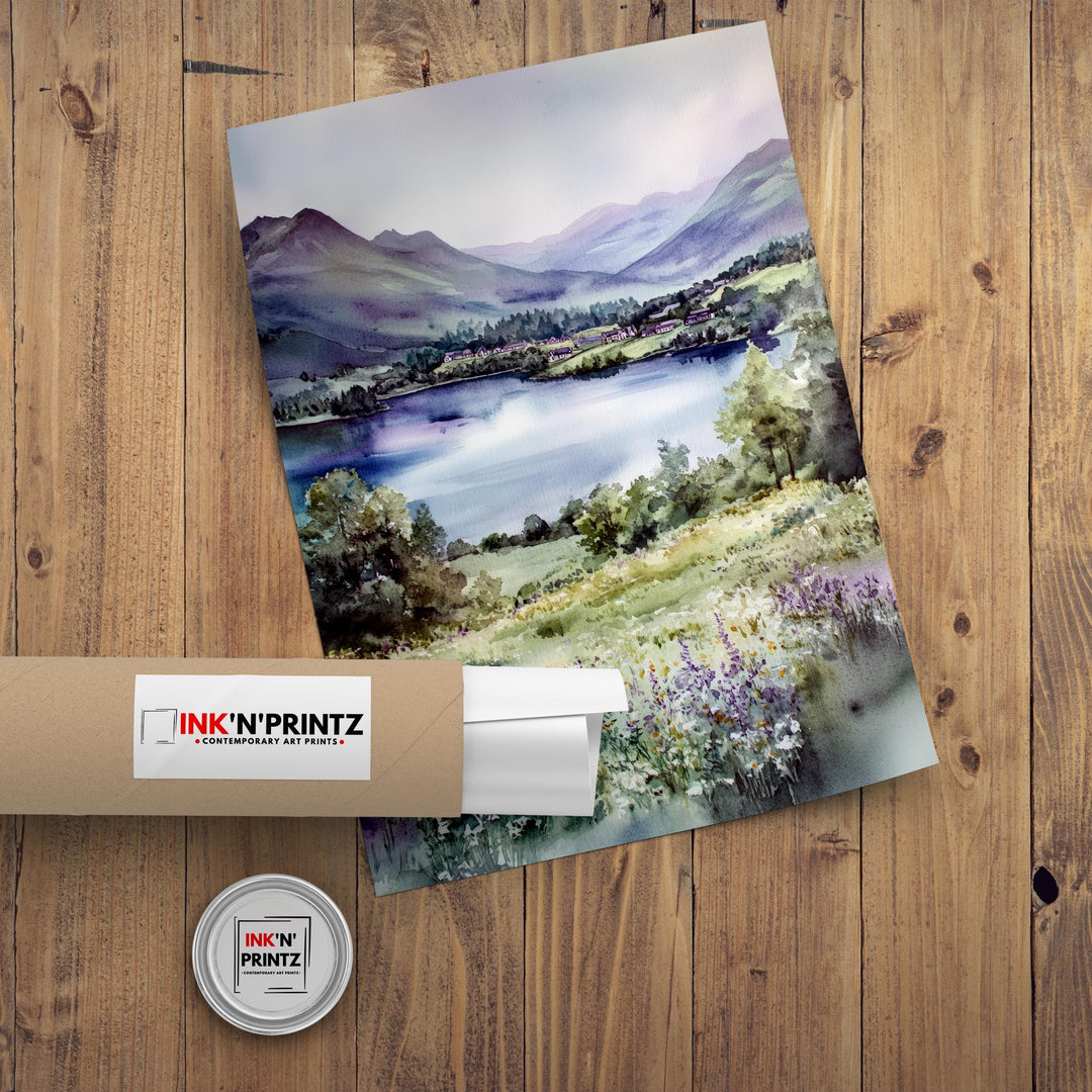 Keswick Lake District Watercolor Travel Poster