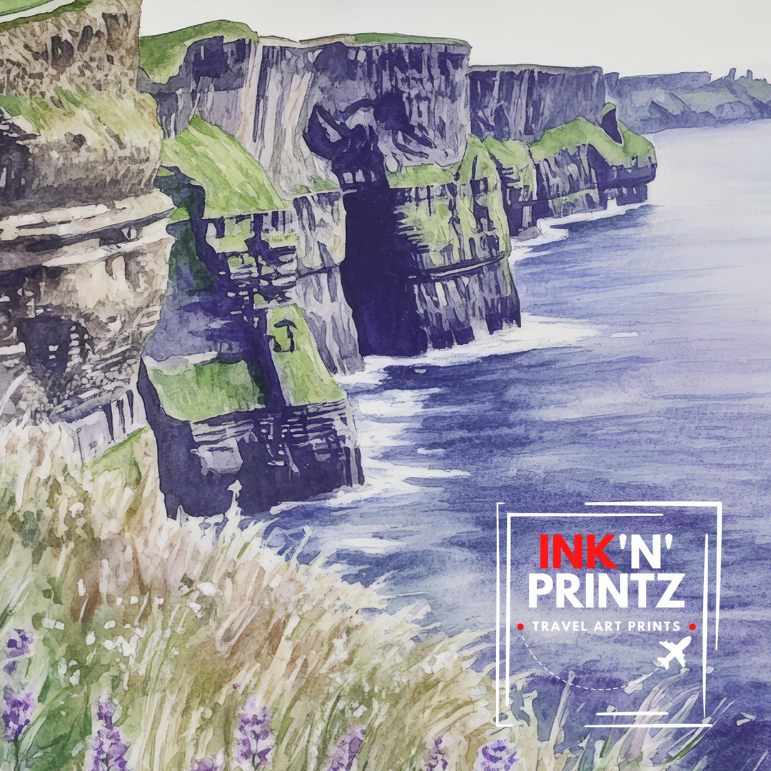 Cliffs of Moher Watercolor Travel Print Wall Decor Wall Art Irish Landscape Wall Hanging Home Décor Coastal Gift Art Lovers Scenic Print