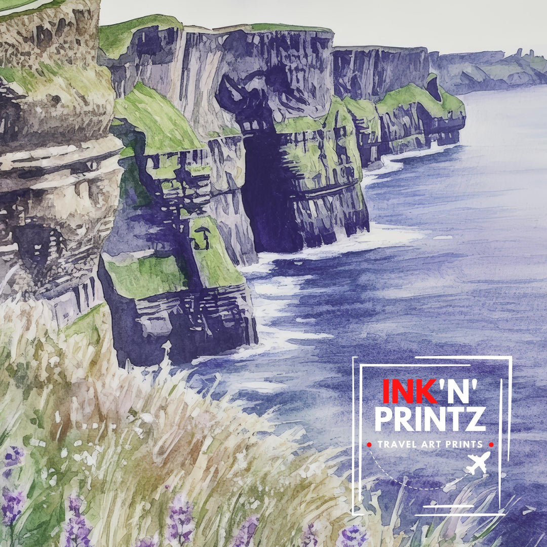 Cliffs of Moher Watercolor Travel Poster