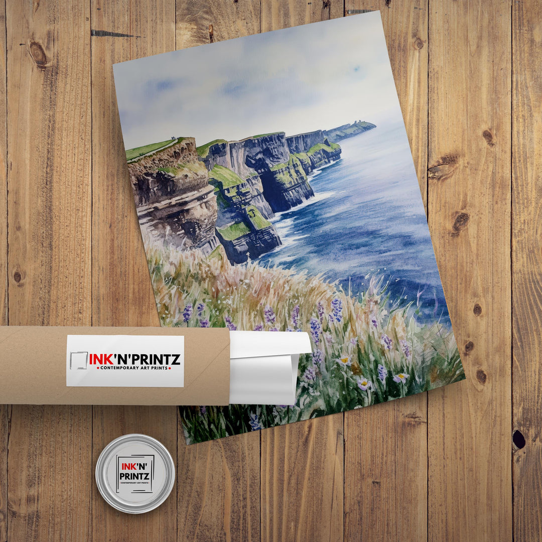 Cliffs of Moher Watercolor Travel Poster