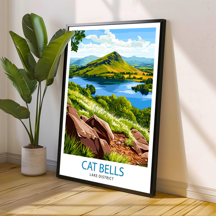 Cat Bells Lake District Travel Poster Wall Decor Wall Art Cat Bells Landscape Wall Hanging Home Décor English Countryside Gift Art Lovers