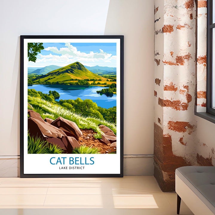 Cat Bells Lake District Travel Poster Wall Decor Wall Art Cat Bells Landscape Wall Hanging Home Décor English Countryside Gift Art Lovers