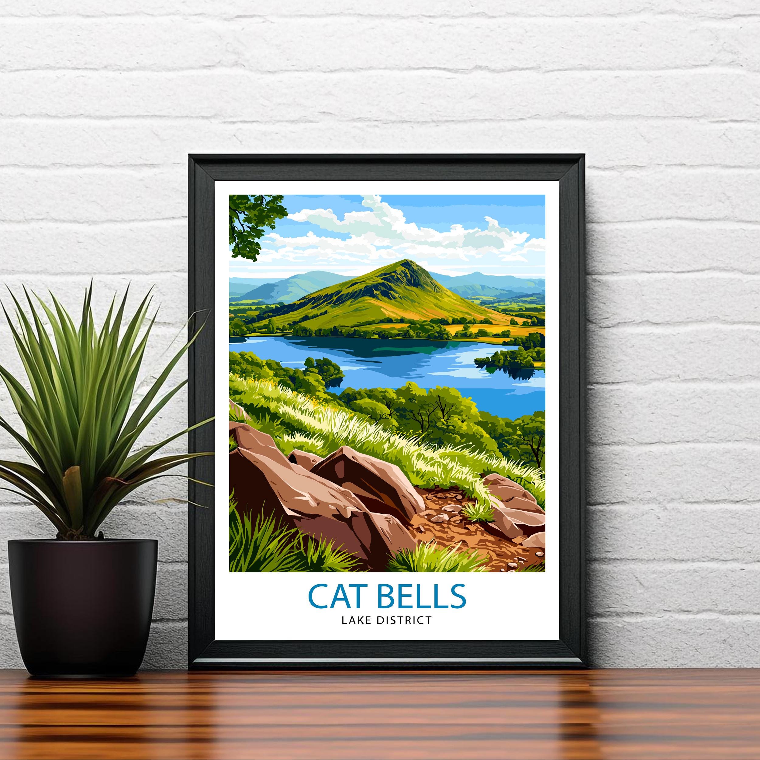 Cat Bells Lake District Travel Poster Wall Decor Wall Art Cat Bells Landscape Wall Hanging Home Décor English Countryside Gift Art Lovers