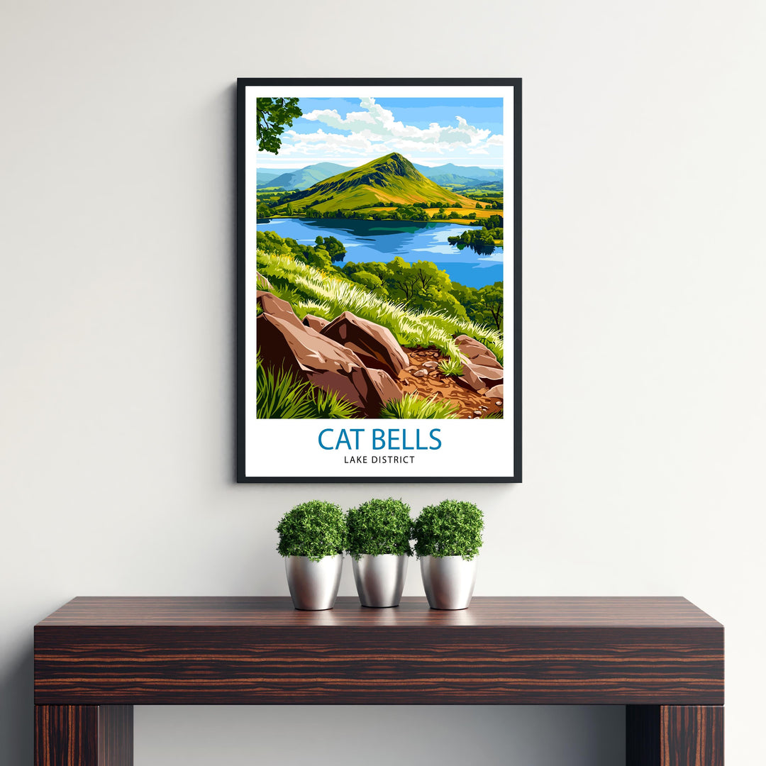 Cat Bells Lake District Travel Poster Wall Decor Wall Art Cat Bells Landscape Wall Hanging Home Décor English Countryside Gift Art Lovers