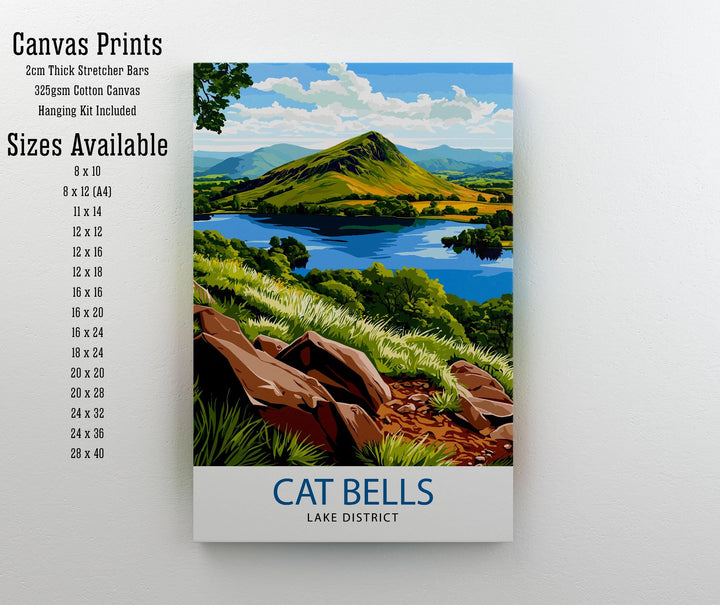 Cat Bells Lake District Travel Poster Wall Decor Wall Art Cat Bells Landscape Wall Hanging Home Décor English Countryside Gift Art Lovers