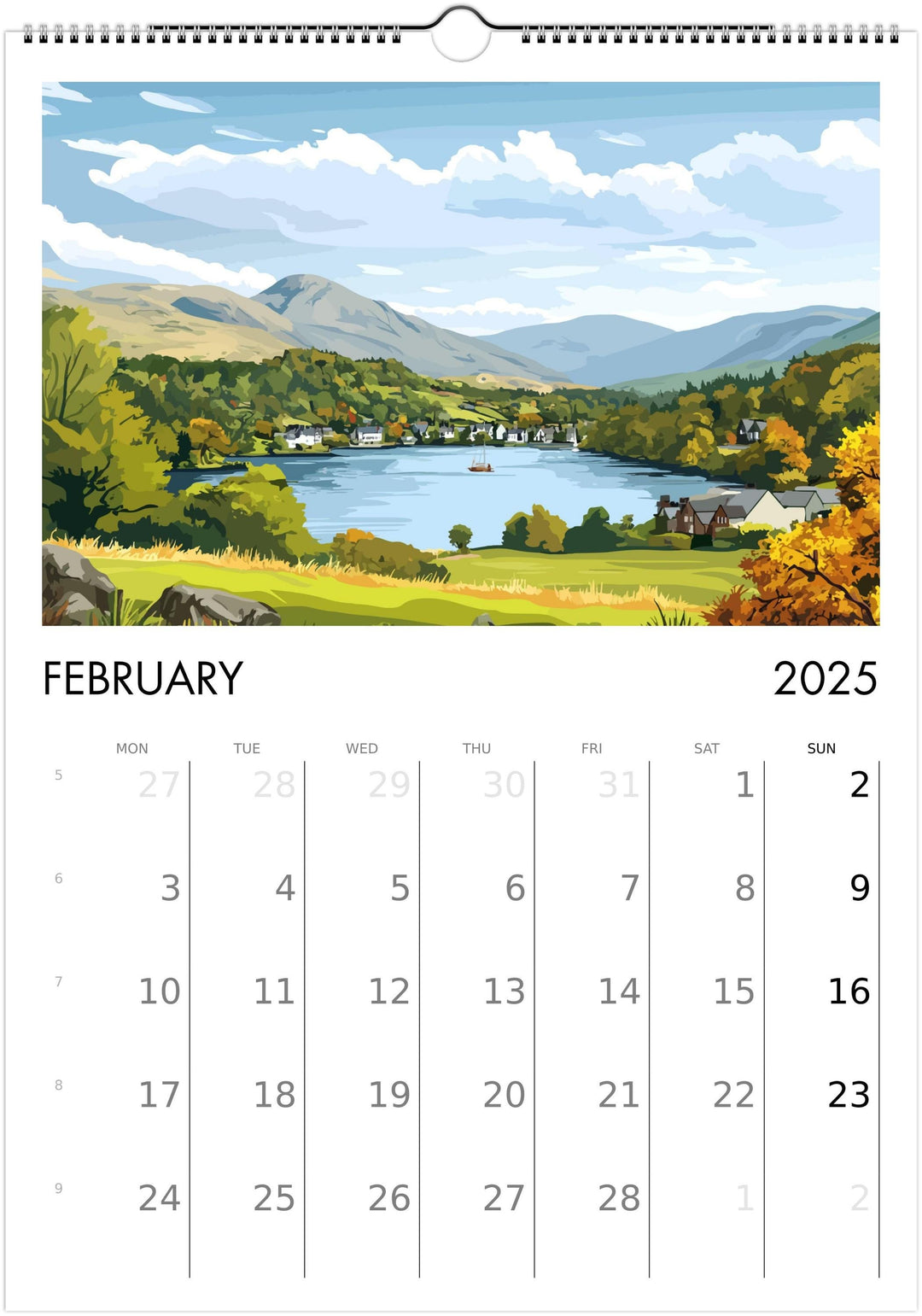 Lake District A3 Travel Calendar Wall Art Lake District Landscape Calendar UK Travel Poster Art Gift Nature Lovers Scenic Views